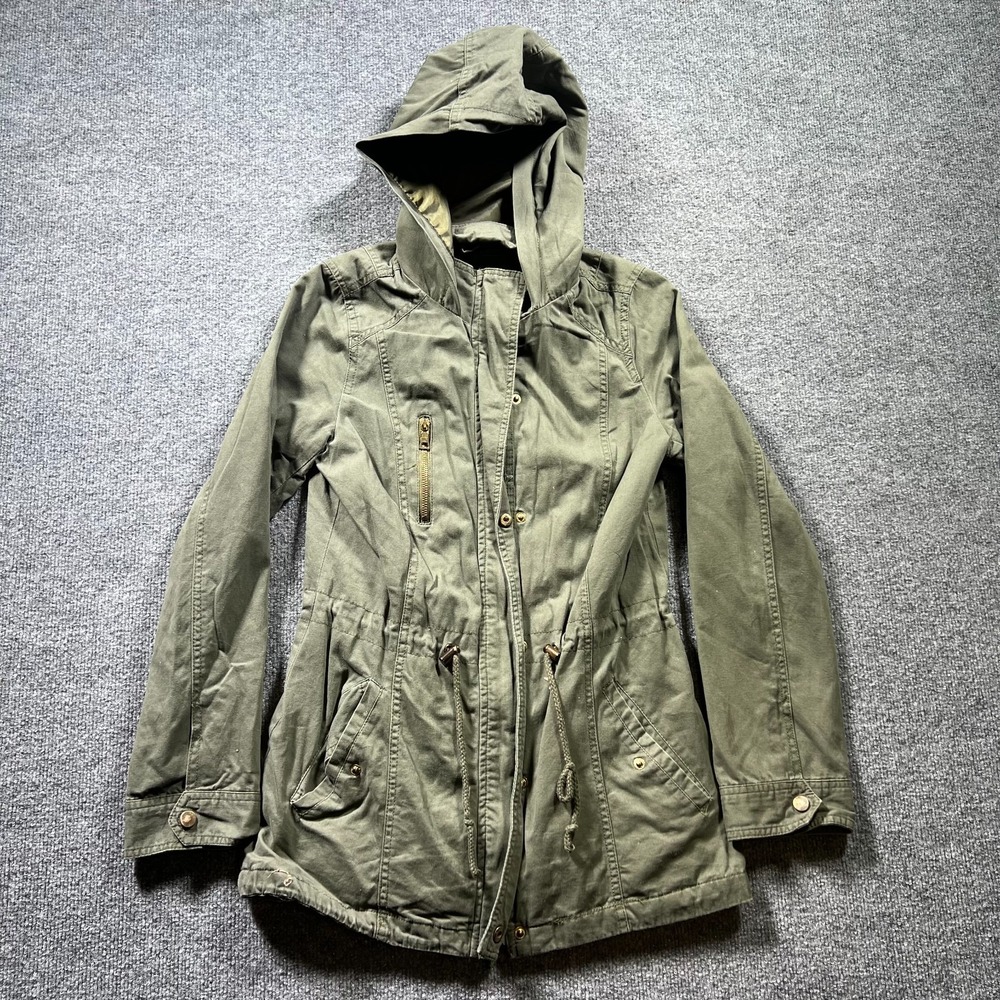 Miss London Black Label Utility Anorak Jacket Womens Small Olive Green Full Zip